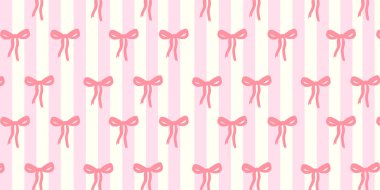 Dikey çizgileri olan kusursuz pastel pembeler. Yumuşak, kadınsı bir renk paletinde tekrarlanan kurdele yayları sevimli ve klasik bir arkaplan oluşturur.