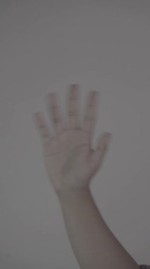 Kahverengi bir el kameraya doğru el sallıyor, düz beyaz arka plan, S-Log3, S-Gamut3