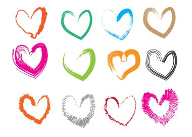 Renkli kalpler, sevgililer günü tasarımları için ideal kalpler, romantik kartlar, düğün grafikleri, sosyal medya gönderileri, çıkartmalar ve dekoratif unsurlar. Aşk temaları için modern anlamlı vektör tarzı koleksiyonu.