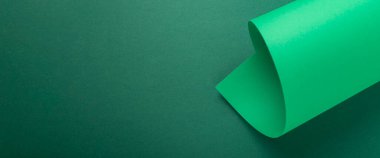 Yeşil kartondan arkaplan eğrisi tasarla. Üst manzara, düz yatış. Pankart.