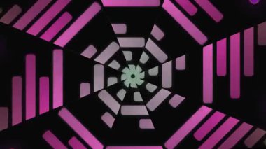 Değişen mor ve neon yeşil neon kaleydoskop desenli dinamik fütüristik hareket arkaplanı. DJ setleri, VJ performansı ve teknolojik etkinlikler için kusursuz hipnotik video döngüsü.