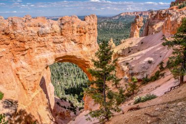 Bir köprü, dağ manzaralı bir kanyonu kapsar. Köprü taştan yapılmıştır ve ağaçlarla çevrilidir. Huzurlu ve huzurlu bir sahne.