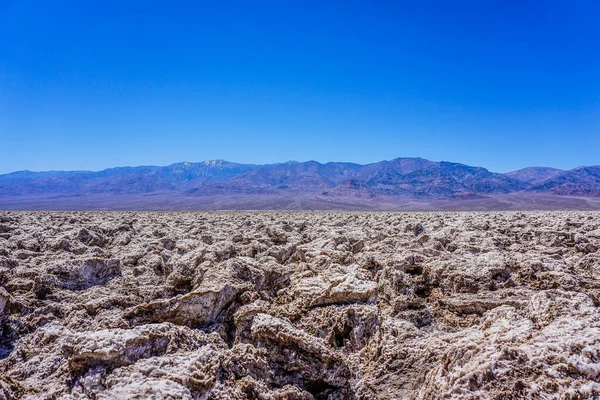 Arka planda mavi gökyüzü olan bir çöl manzarası. Gökyüzü açık ve güneş parlıyor.