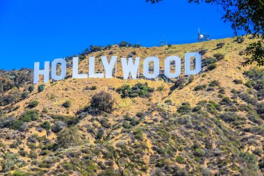 Bir tepede büyük bir Hollywood tabelası var. Tepe çimlerle ve ağaçlarla kaplı.