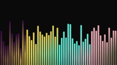 Müzik sesli görselleştirme için renkli ses dalgası grafik tasarımı ögesi. Siyah arkaplan üzerinde canlı renkler ve dinamik desenler var.