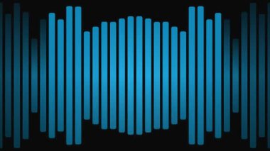 Ses görselleştirme ve müzik üretimi için modern ekolayzır grafik tasarımı ögesi ile siyah arkaplan üzerinde mavi dalga biçimi çizimi