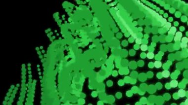 yeşil soyut dijital noktalar dinamik bir şekilde siyah arkaplan üzerinde akıyor akış şekilleri ve daireler ile canlı görsel efektler yaratıyor