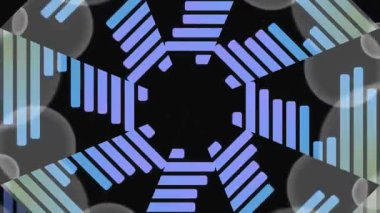 Karanlık bir arkaplanda geometrik şekiller ve canlı renkler barındıran modern dijital sanat görsel olarak çarpıcı bir etki ve dinamik bileşim yaratıyor.