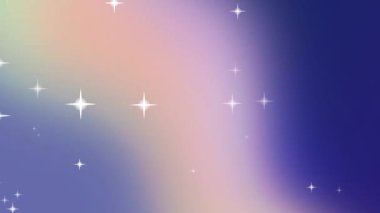 Parlak sihirli gökkuşağı gradyan arkaplanı pastel renkler ve beyaz parlak yıldızlı gökyüzü çizimi tasarımı