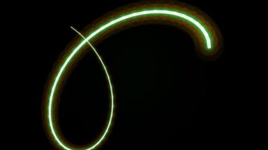 Parlayan yeşil neon ışıklı fotoğraf. Dairesel şekiller ve karanlıkta canlı tasarımlar yaratıyor.