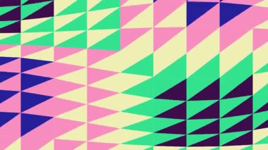 Renkli üçgenler ve yeşil, pembe, mavi ve mor renkli şekiller içeren canlı geometrik desen birlikte gösterilir.