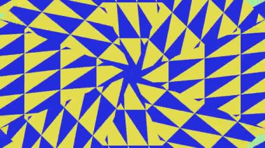 Görsel olarak çekici soyut bir tasarım kompozisyonu içinde mavi, yeşil ve sarı şekiller içeren canlı geometrik desen