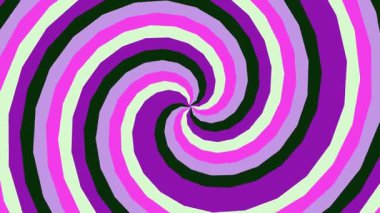 Hipnotik hareketli video klipte mor ve yeşil tonlarda canlı spiral desen animasyonu