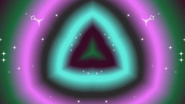 Canlı neon üçgenler ve dijital sanat gösterimi için büyüleyici hareket grafikleri tasarımında daireler içeren animasyon video klibi
