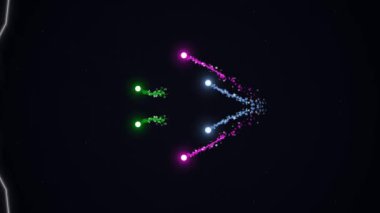 Parçacık izli renkli parlayan ışıklar enerji kıvılcımları ve elektrik ışığıyla hareket halindeki video görüntülerini canlandırıyor