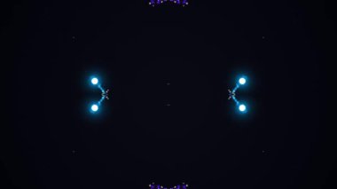 Parlayan mavi dijital sanat şekillerinin canlı renklere sahip koyu bir arkaplan karşısında hareketli animasyon video görüntüleri