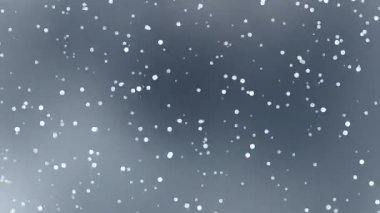 Kar yağışı video animasyon videosu yavaş çekimde beyaz parçacıklar gradyan gri arkaplan sahnesine çarpıyor