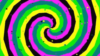 Hareketli grafikler ve gökkuşağı renkleriyle büyüleyici bir video klibi sahnesinde kıvrımlı sarmal desenli animasyon görüntüleri
