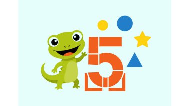 Şirin yeşil karikatür kurbağa maskotu neşeli bir ifadeyle poz veriyor.