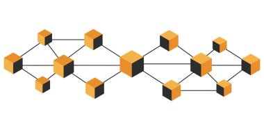 Yarı turuncu, yarı siyah, çizgilerle birbirine bağlı izometrik küplerden oluşan bir ağ. Küpler tekrar eden bir düzende dizildi..