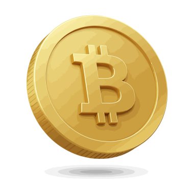 A detailed 3D illustration of a golden Bitcoin coin, angled downward, showing the embossed Bitcoin symbol.