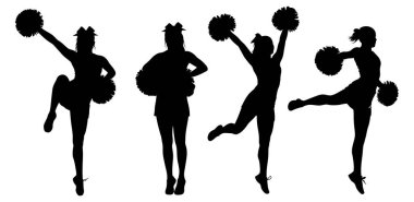 Dört ponpon kız, ponpon kızlarıyla çeşitli ponpon kız pozları veriyorlar. Enerji ve atletizm gösterisi yapıyorlar..