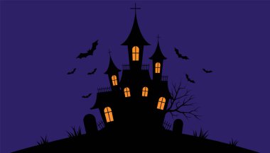 Geceleri hayaletli bir şatonun ürkütücü silueti, ürkütücü turuncu pencerelerle aydınlatılıyor, üstlerinde yarasalar uçuşuyor ve üssünde bir mezarlık var..