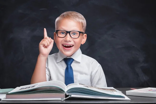 Pequeño Chico Caucásico Con Una Camisa Blanca Con Corbata Gafas Imágenes de stock libres de derechos