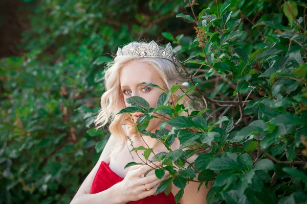 Menina Bonita Com Uma Coroa Cabeça Rainha Beleza Eva Jardim — Fotografia de Stock