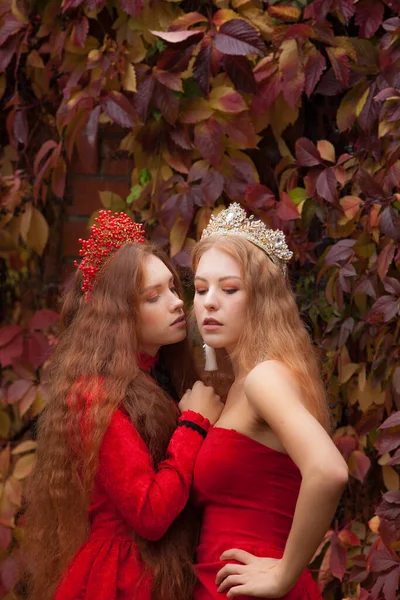 Las Rusas Son Hermosas Tradiciones Nacionales Rusas Hermanas Coronas Esposas — Foto de Stock