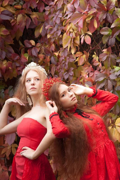俄罗斯女孩都很美俄罗斯民族传统 戴王冠的修女们妻子来自国外 穿着红色衣服的女朋友 仙女公主 — 图库照片