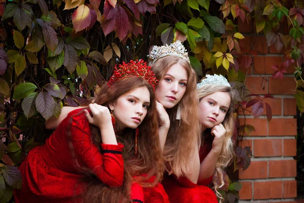 Las Rusas Son Hermosas Tradiciones Nacionales Rusas Hermanas Coronas Esposas — Foto de Stock