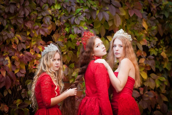 Las Rusas Son Hermosas Tradiciones Nacionales Rusas Hermanas Coronas Esposas —  Fotos de Stock