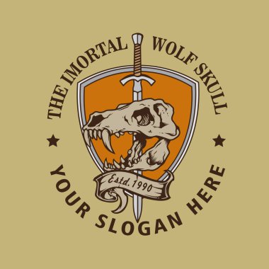 Kurt kafatası ve kılıç logo vektör çizimi