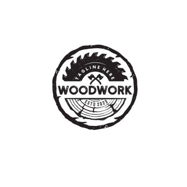 Klasik ahşap işlemeli marangoz logosu tasarım vektör şablonu çizimi