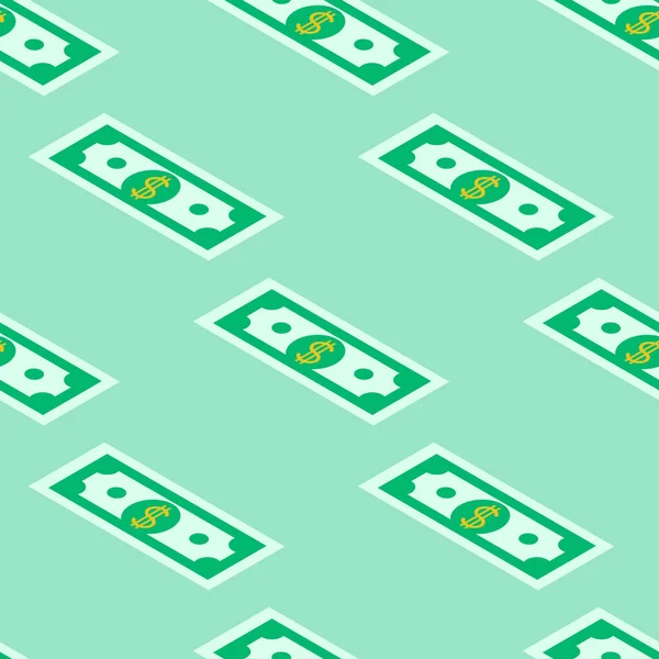 Bezproblémový vektorový vzor papírových peněz na zeleném pozadí, malované ručně. EPS — Stockový vektor