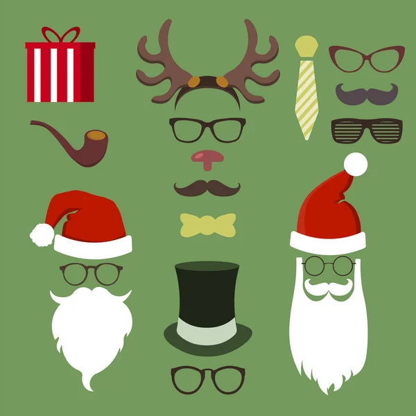 Барвистий хіпстер Весела різдвяна ікона набір з окулярами та старовинними елементами. Векторний файл EPS10, організований шарами для легкого редагування . — стоковий вектор