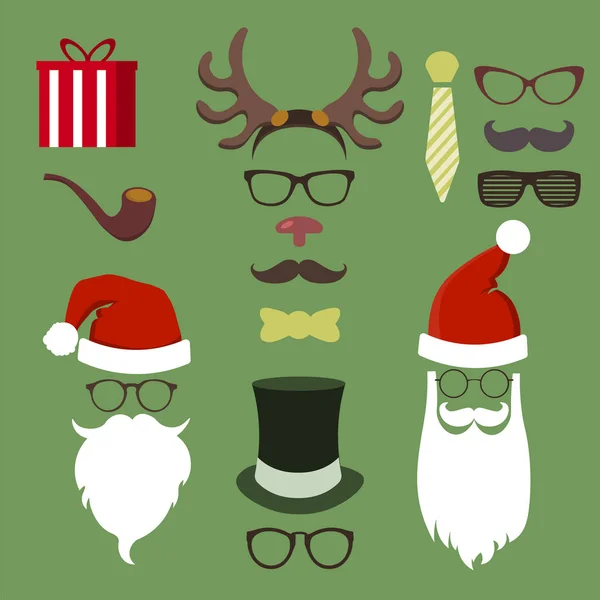 Colorido Hipster Feliz Navidad icono conjunto con gafas y elementos vintage. Archivo vectorial EPS10 organizado en capas para una fácil edición. — Archivo Imágenes Vectoriales