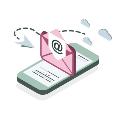 Isometric Smartphone with email notification. Get E-mail concept. Vector illustration. EPS