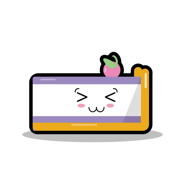 Cute Flat Cartoon Sliced Cake Ilustração. Ilustração vetorial de bolo fatiado bonito com uma expressão sorridente. Projeto bonito mascote bolo EPS —  Vetores de Stock