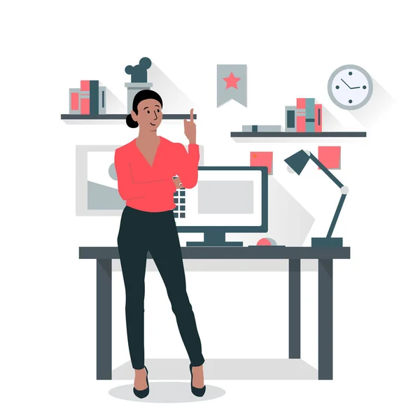 Femme d'affaires dans la salle de bureau moderne espace de travail créatif illustration vectorielle portrait plat EPS — Image vectorielle