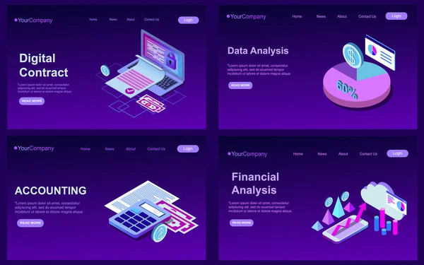 Conjunto de plantillas Web, Concepto para tecnologías empresariales, análisis de datos, diseño adaptativo. Conceptos de ilustración vectorial para el sitio web. EPS — Vector de stock