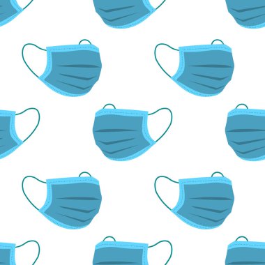 Beyaz arka planda tıbbi maskeleri olan kusursuz bir vektör çizimi. Bakterilere karşı koruma. Yüz koruması. EPS