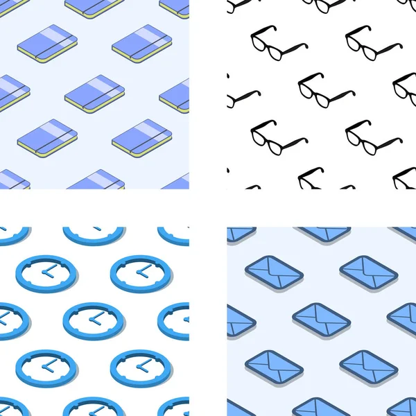 Padrão sem costura definido com itens relacionados ao escritório isométrico. EPS —  Vetores de Stock