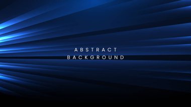 Fütürist teknoloji ve dijital hareket tasarımı için karanlık bir zemin üzerinde mavi ışık patlaması veya parlayan donanma diyagonal çizgileri ve neon ışınları ile soyut arkaplan