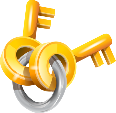 Bir çift altın iskelet anahtarı ya da gümüş metal bir yüzüğe ya da şeffaf arkaplanda izole edilmiş anahtarlık.