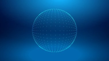 Teknoloji, veri görselleştirme, yenilik ve ağ tasarım temaları için ideal gradyan arkaplan üzerindeki bağlı noktalardan oluşan soyut parlayan mavi küre