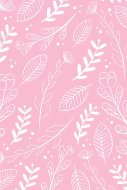 Beyaz ana hatları ve dalları içeren zarif pembe çiçekli desen tekstil tasarımı, duvar kağıdı veya kadınsı kırtasiye arka planı için idealdir.