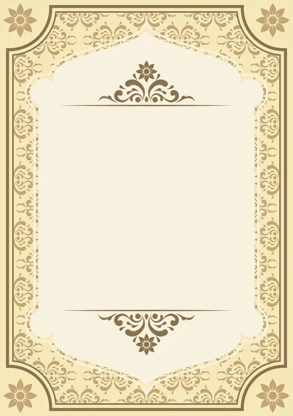 Altın sertifikalı çerçeve ya da sınırda, diploma ya da ödül daveti için bej arka planda zarif girdaplı lüks damaske desenleri ve çiçek motifleri yer alıyor.