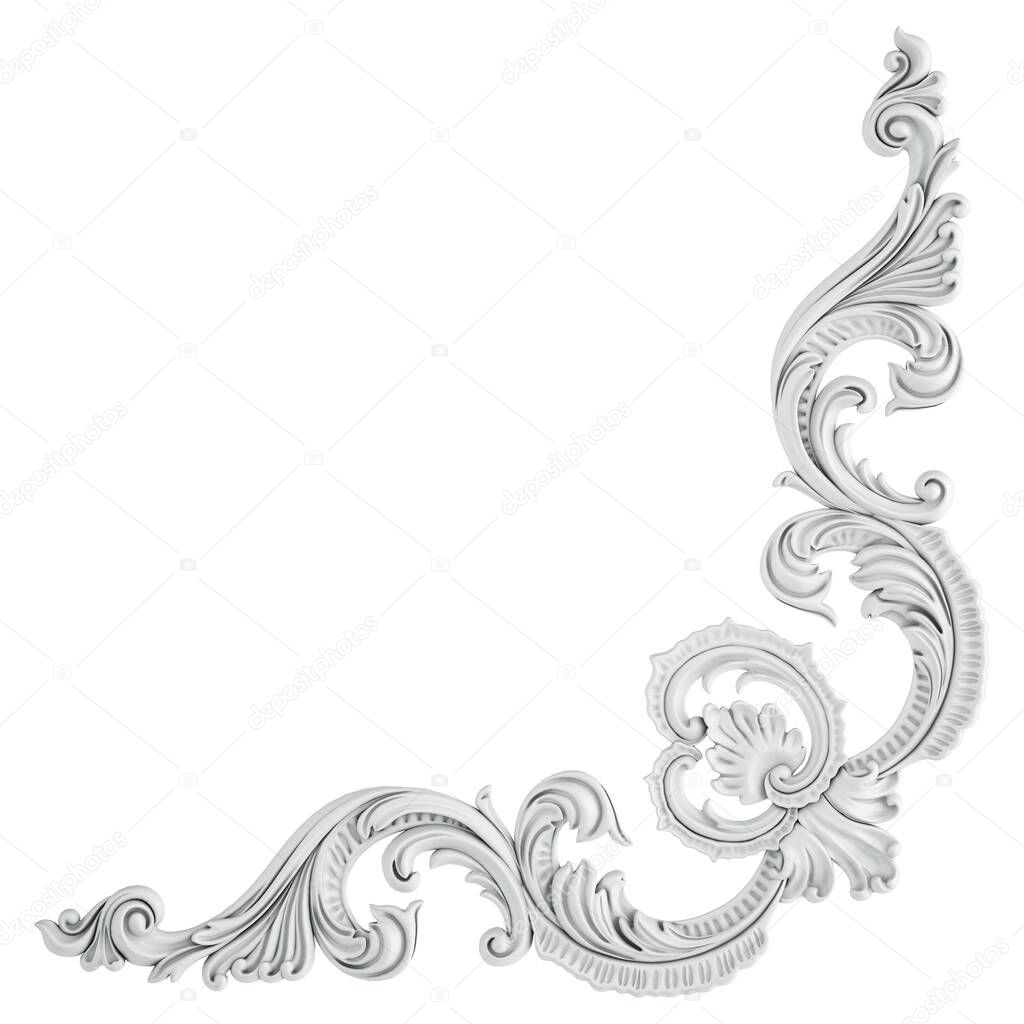 White ornament on a white background. Isolated. 3D illustration